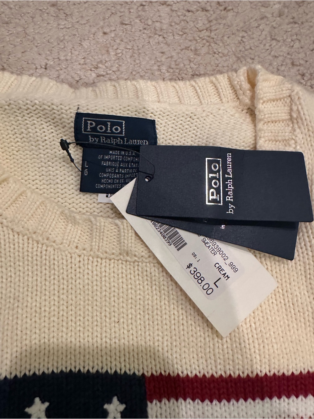 Polo Ralph Lauren roving cream flag cotton sweater - size large - Picture 4 of 5